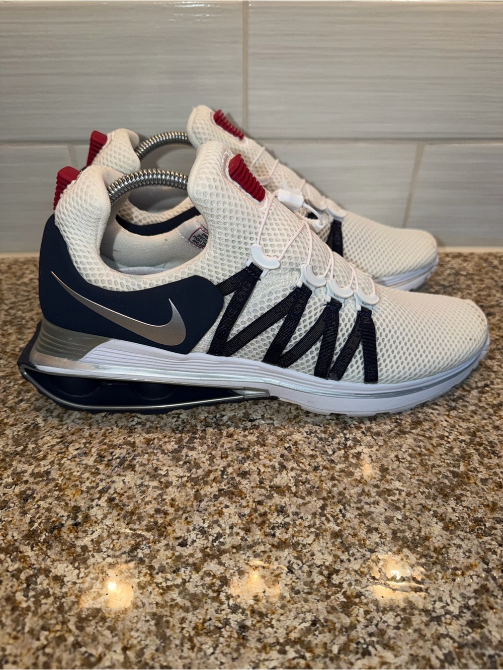Nike White Mesh Running Shoes with Navy and Red Accents